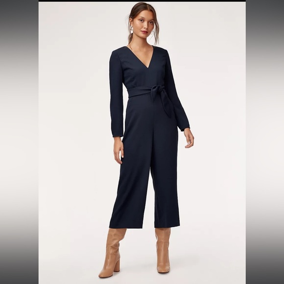 SOLD / Aritzia wilfred ecoulement tie waist long sleeve open back black jumpsuit - Picture 2 of 10